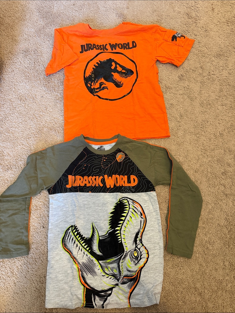 Kids' Jurassic World Orange Short Sleeve & Olive Long Sleeve Dino Tops - 2-Pack